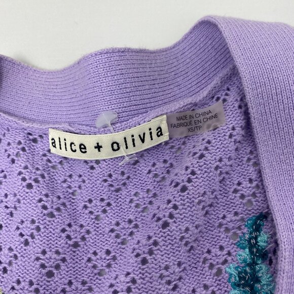 Alice + Olivia Morita Lavender Multi Floral Puff Sleeve Cardigan XS - Picture 12 of 15